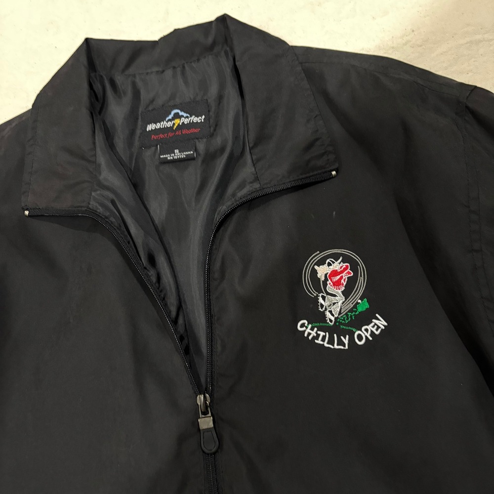 Black Short Sleeve Golf Wind Shirt Chilly Open Embroidered Size S
